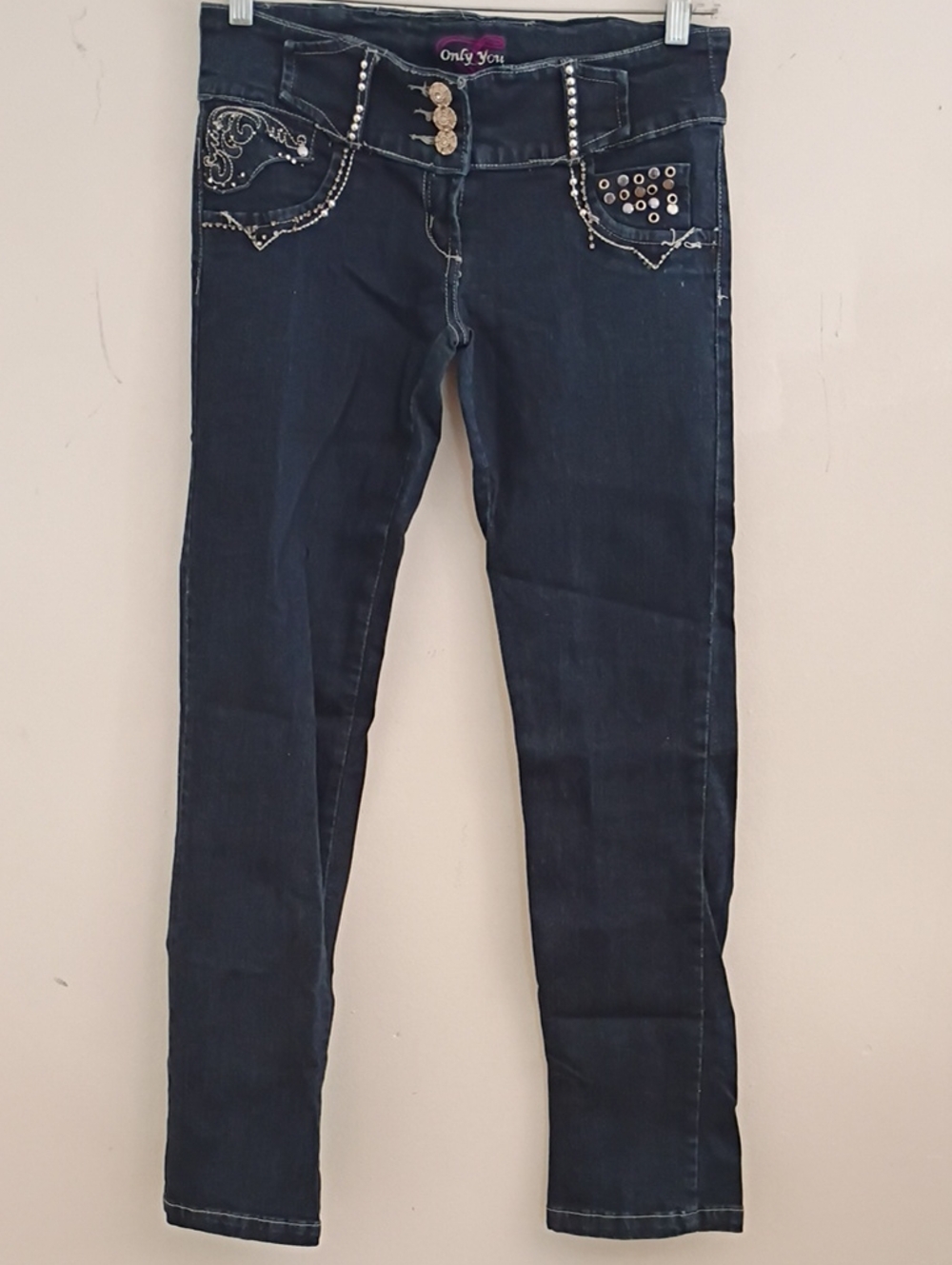 Dark Indigo Embellished Skinny Jeans